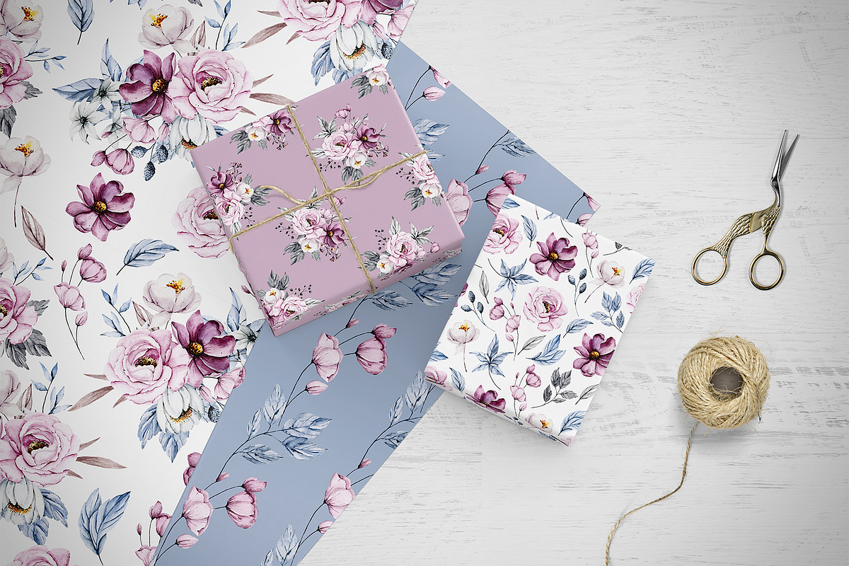 SALE! Watercolor pink & blue flowers, an Illustration by Larisa Maslova (Photo 9 of 11)