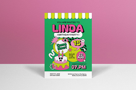Green Pink Teen Birthday Invitation, an Invitation Template by graphicook