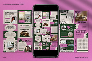 Pink Furniture Instagram Pack, a Social Media Template by graphicook