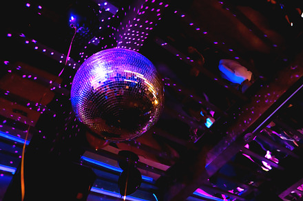 Bright purple mirror disco ball