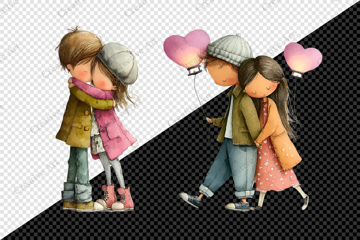 Whimsical Valentine Couple Clipart, an Illustration by Creative Art (Photo 8 of 9)