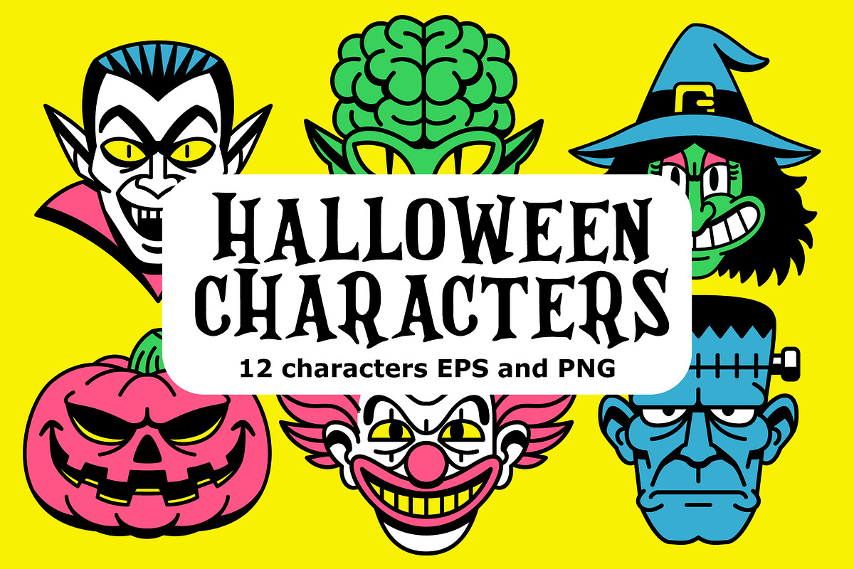 12 Vector Retro Halloween Faces, a Decorative Illustration by Andres M Rodriguez (Photo 1 of 3)