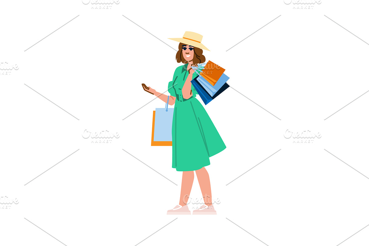 Happy shopper holding shopping bags, an Object Illustration by pikepicture