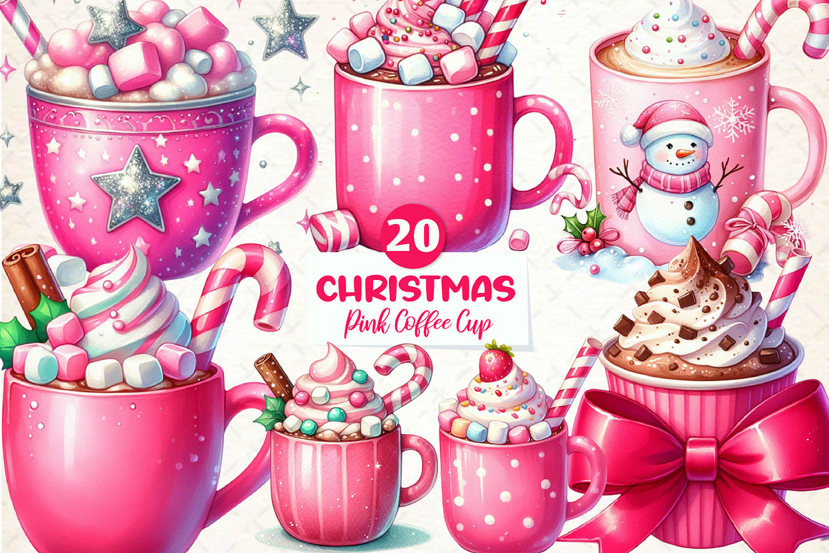 Pink Christmas Coffee Cup Clipart, an Illustration by CreationArt (Photo 1 of 5)