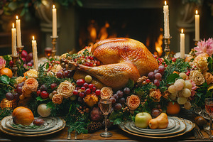 Festive dinner table adorned with a, a Photo by Tanuart