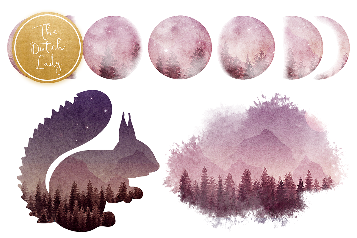 Forest Nighttime Clipart Set, an Illustration by The Dutch Lady Designs (Photo 4 of 6)