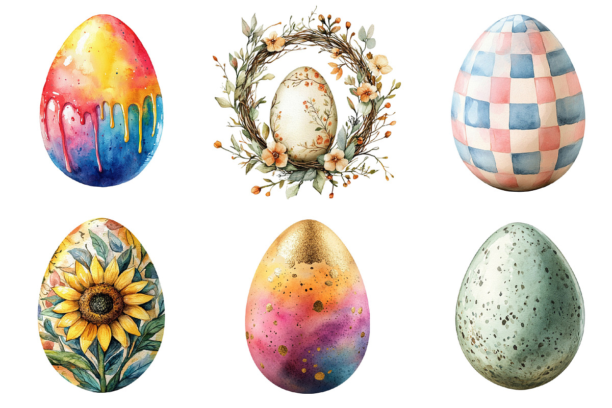 Easter Eggs Watercolor Clipart, an Illustration by SinaCreation (Photo 2 of 5)