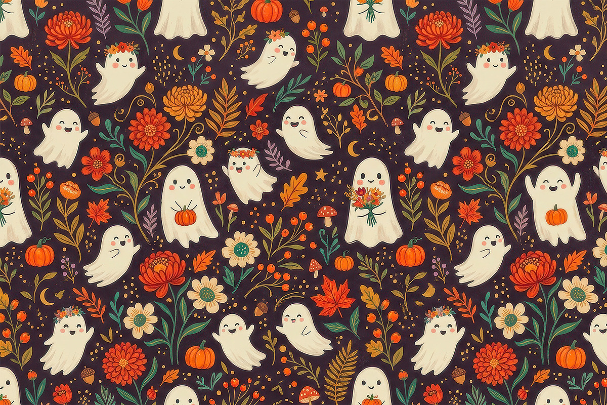 Spooky Halloween Floral Patterns, a Seasonal Illustration by StockVerse Creative (Photo 4 of 4)