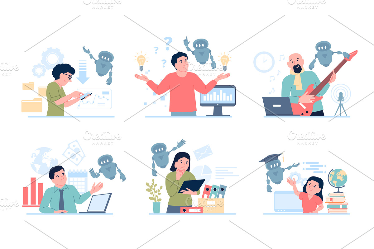 Ai help in work. Using artificial, a Finance Illustration by LadadikArt