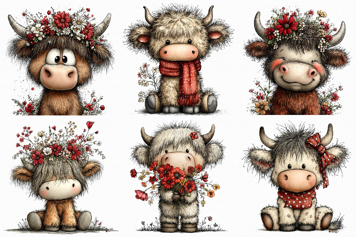 Whimsical Easter Highland Cow Clipar, an Illustration by Libby Wishes (Photo 4 of 7)