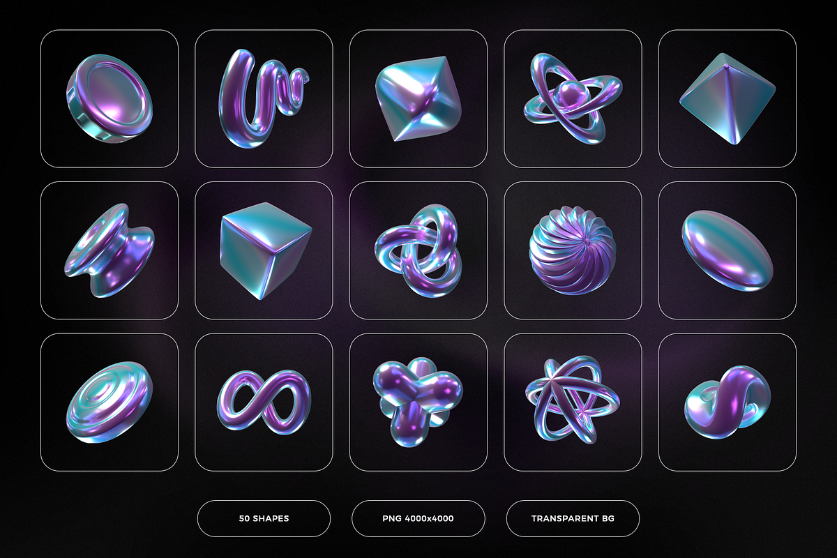 Holographic metallic 3D shapes, an Object Graphic by Fox's Monday (Photo 6 of 10)