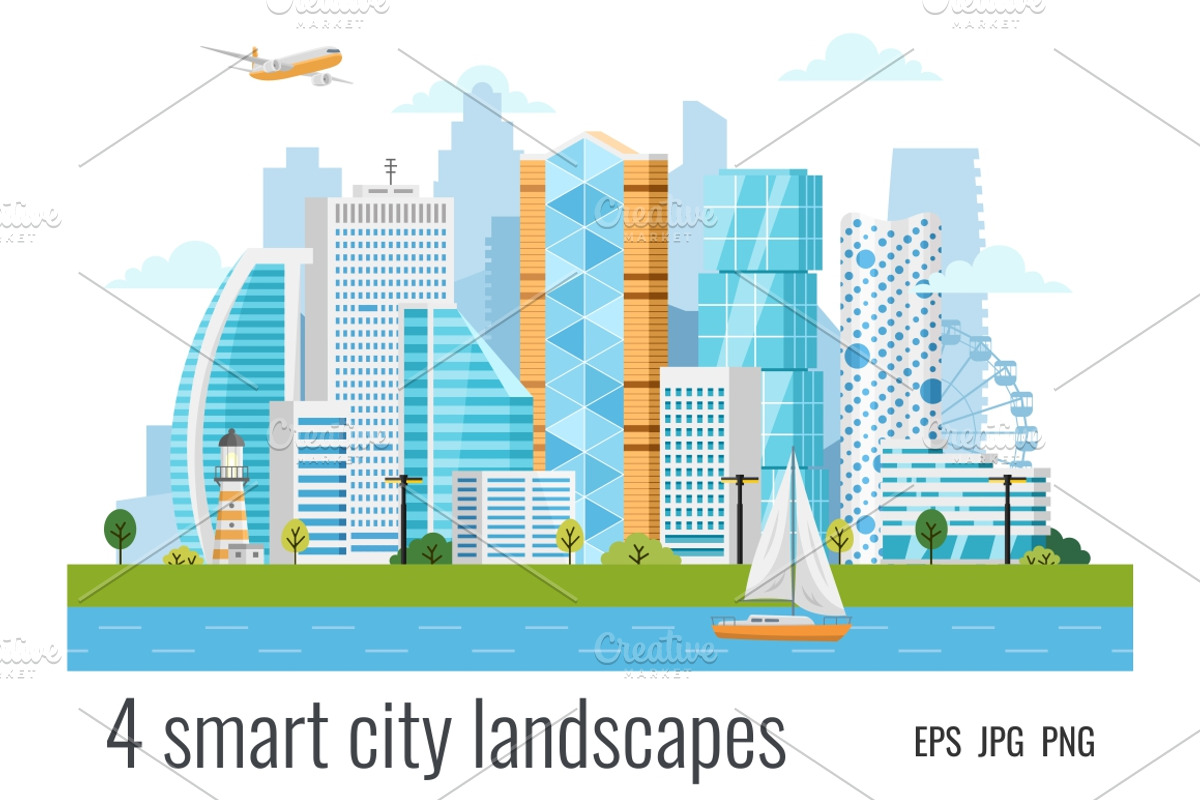 4 urban smart city landscapes, a Work Illustration by Primula`s shop (Photo 2 of 4)
