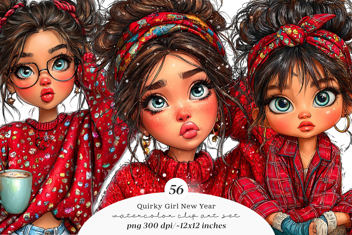 Quirky Girl New Year 2026 Clipart, an Illustration by SinaCreation (Photo 1 of 11)