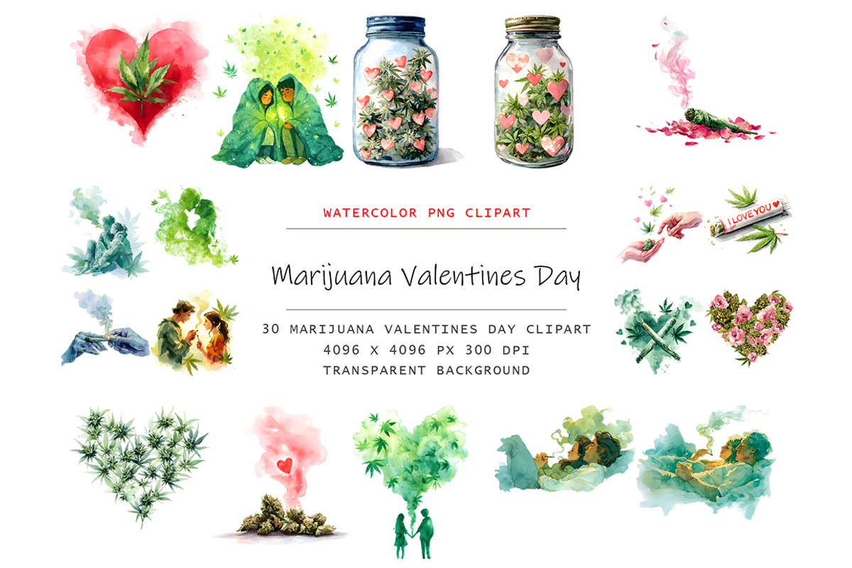 Valentines Day Marijuana Clipart, a Decorative Illustration by stickermadness (Photo 1 of 4)