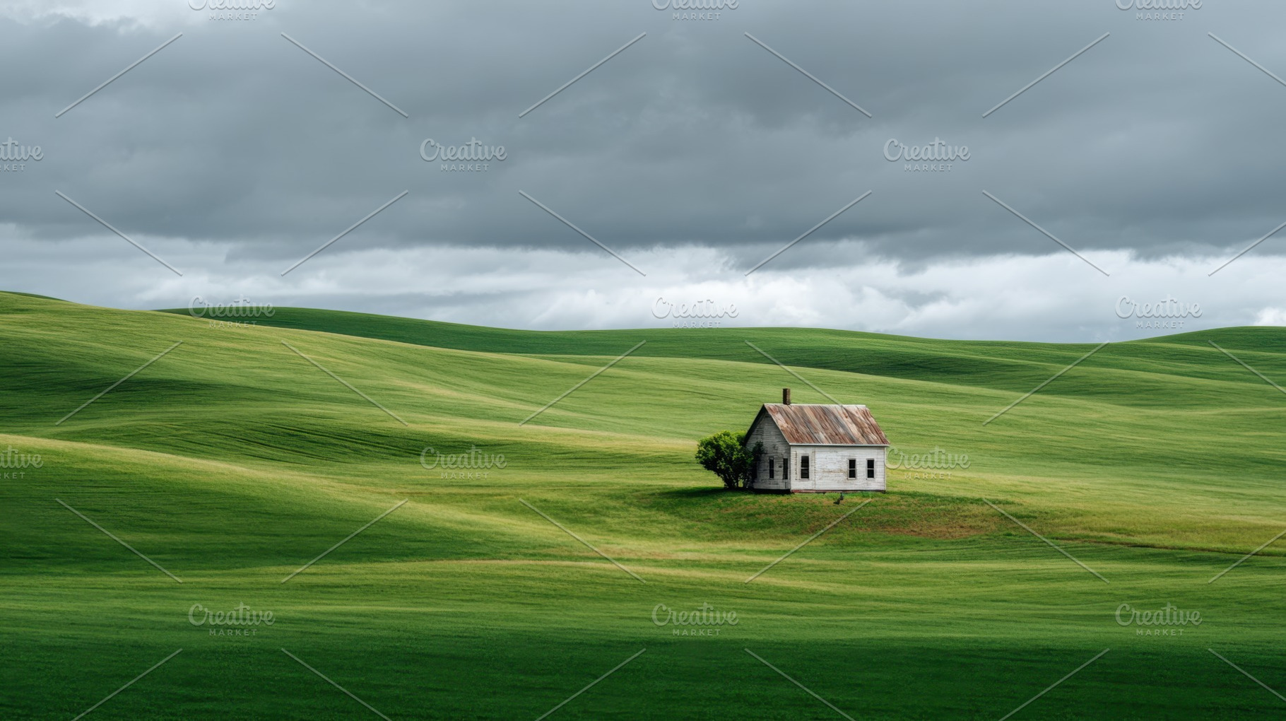 Old house on green hills, a Photo by Beautiful things