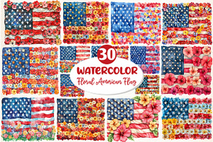 Floral American Flag Clipart, an Illustration by Dream Creation