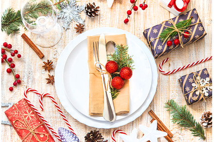 Christmas background. Table setting, a Holiday Photo by yanadjana