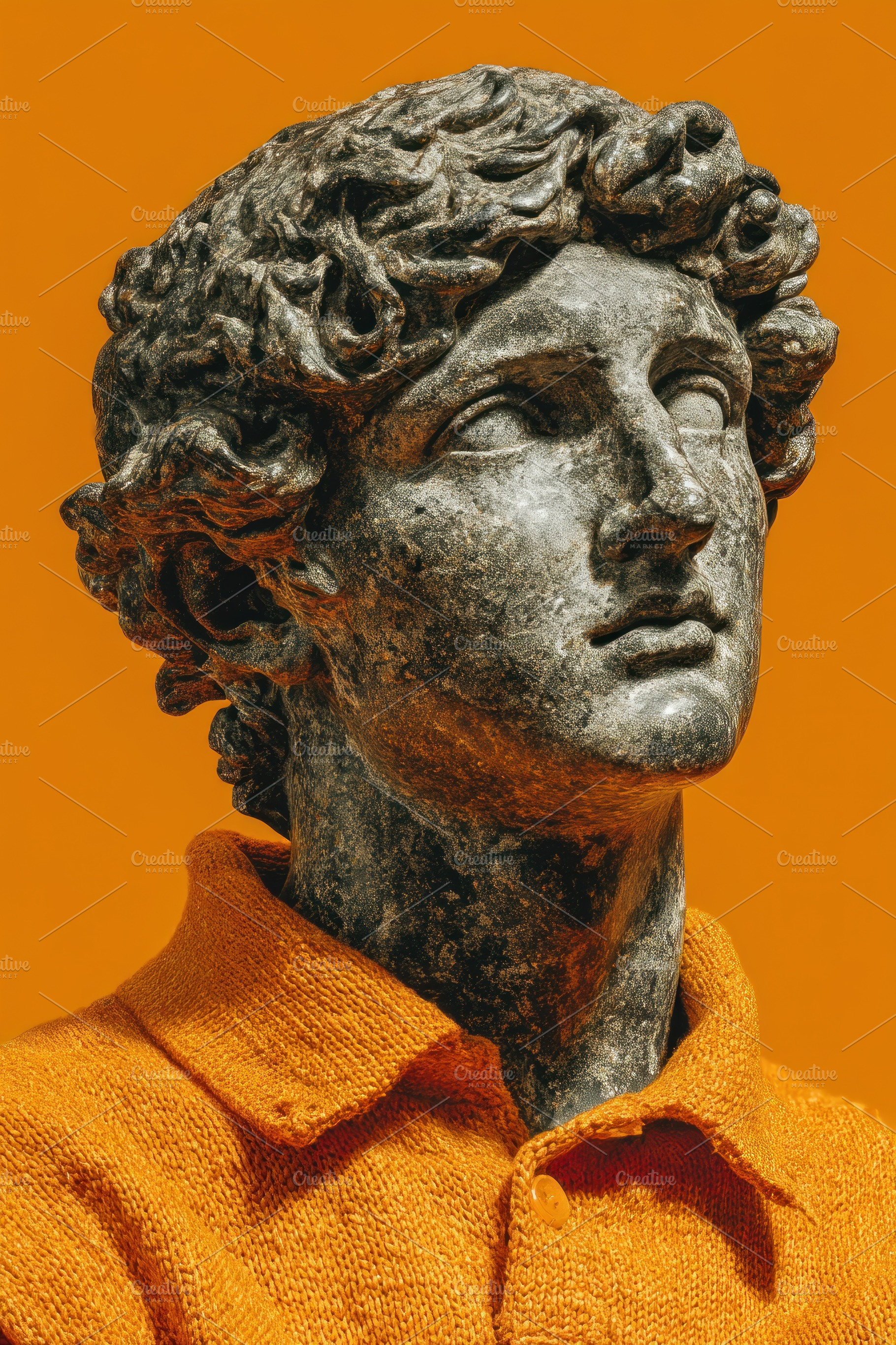 Close Up of Classical Marble Statue in Orange Shirt Against Vibr, a Person Photo by José Manuel Gelpi