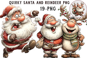 Quirky Santa and Reindeer PNG, an Illustration by Libby Wishes