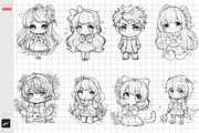 Procreate Chibi Pose Draw Coloring, a Brush Add-On by ArtPrintBabe (Thumbnail 2 of 3)