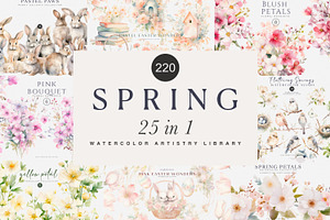 Watercolor Spring Clipart Bundle