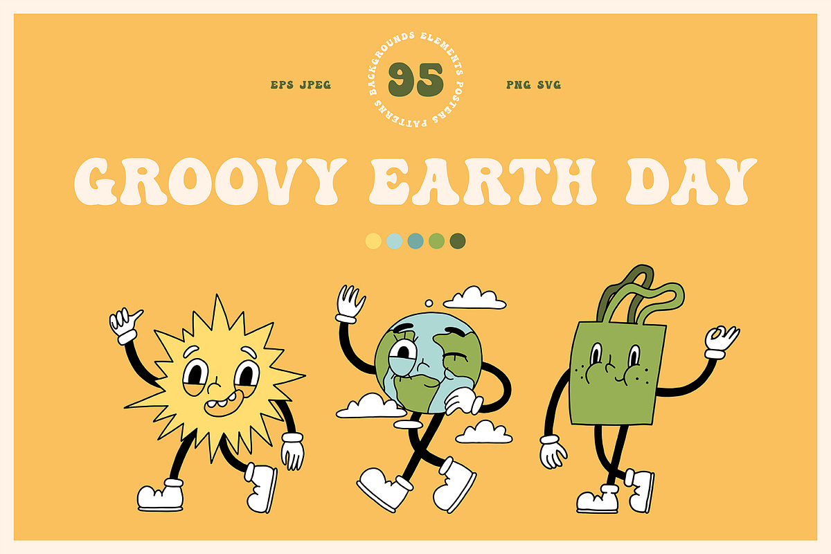 Groovy Earth day elements & prints, a Stationery Template by Cute Atelier (Photo 1 of 9)