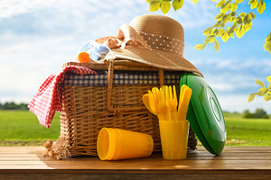 Sunny Picnic Basket with Summer Accessories, a Holiday Photo by Davizro's Market