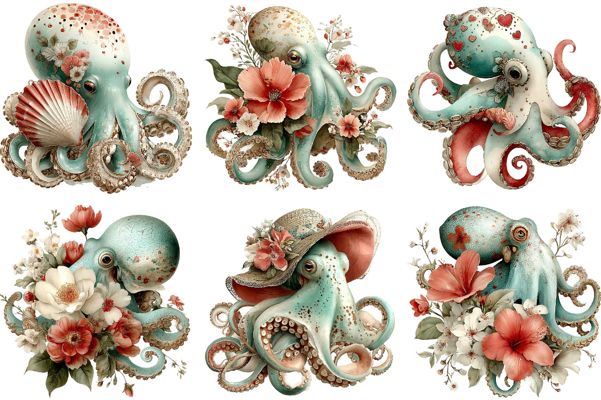 Whimsical Summer Octopus Clipart, an Illustration by DreamArtGraphic (Photo 5 of 5)