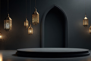 Elegant Ramadan Lanterns Dark Backgr, a Photo by Pixeness Studio