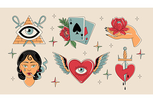 Colorful old school tattoo flash, an Object Illustration by art PVP - market