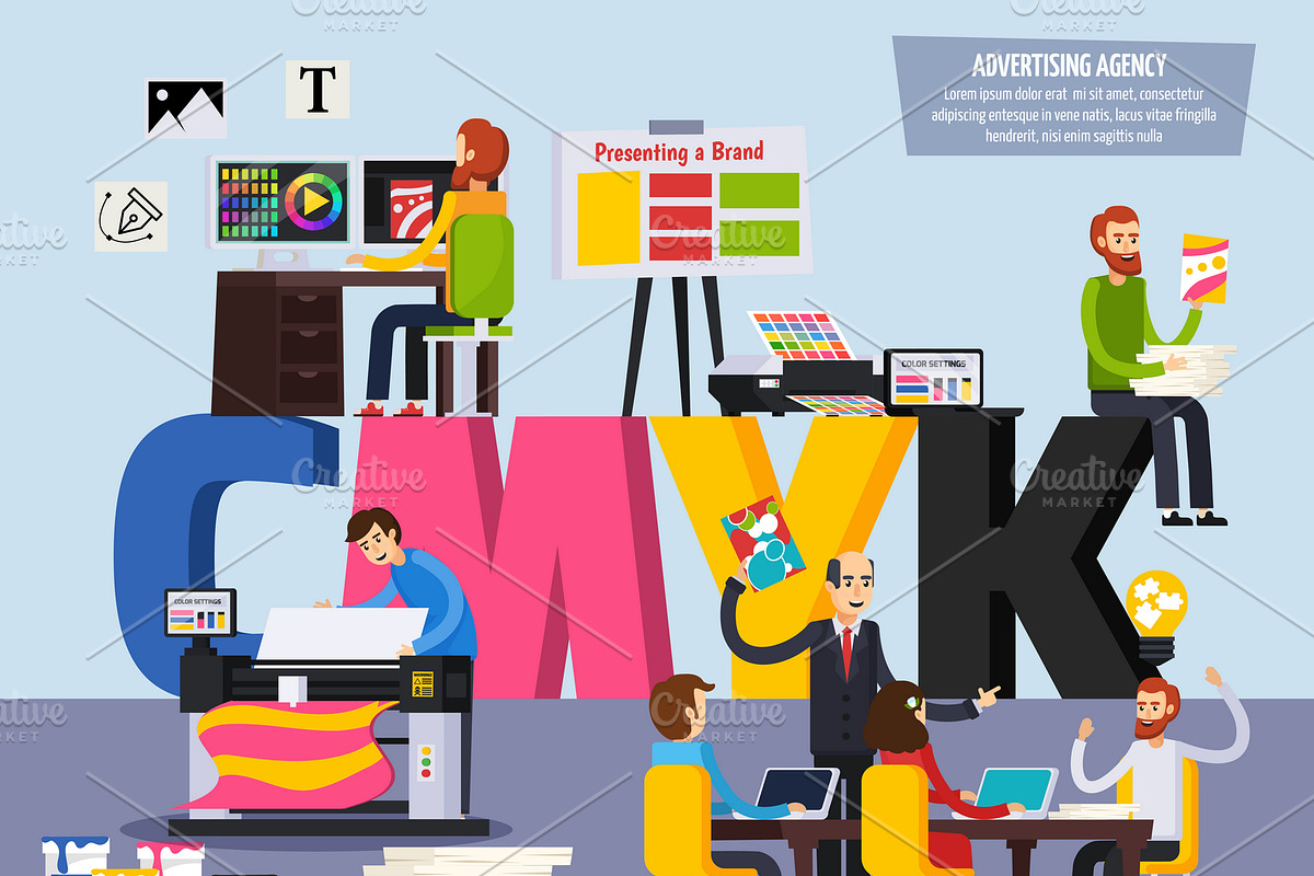 Advertising agency composition, a Work Illustration by Macrovector ...