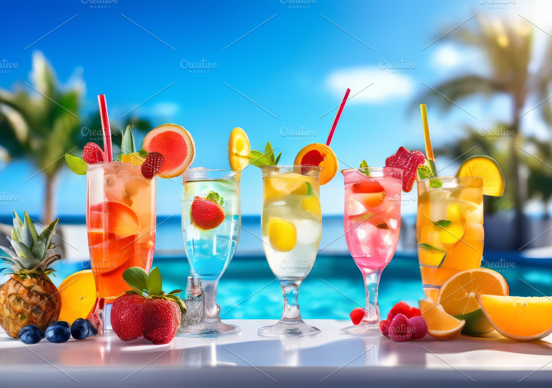Refreshing Summer Cocktails, Pool bg, a Business Photo by Fascinadora