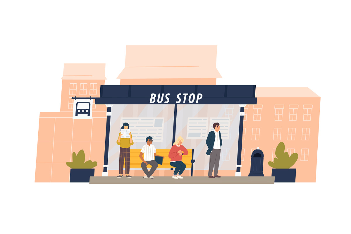 People waiting at bus station set, a Person Illustration by Good Studio (Photo 2 of 4)