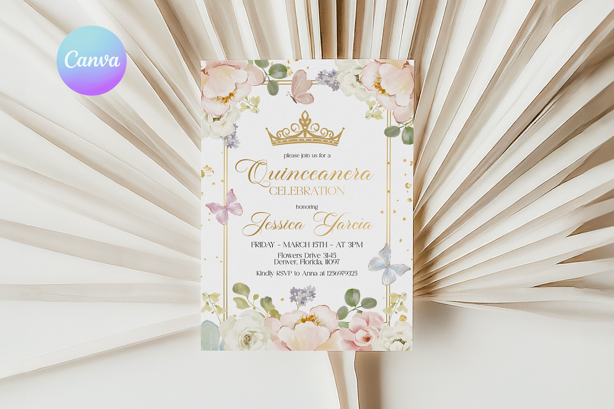 Floral Mis Quince Anos Invite, a Templates & Theme by VeliusCreativeStudio (Photo 1 of 3)