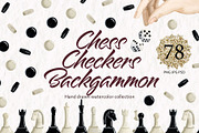 Chess Checkers Backgammon Clipart, a Sport Illustration by Elena Malgina Clipart (Thumbnail 1 of 11)