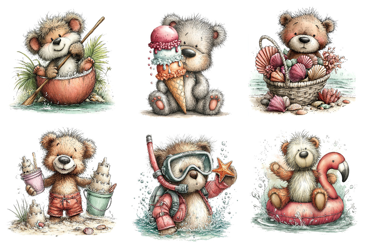 Whimsical Summer Teddy Bear Clipart, an Illustration by Dream Creation (Photo 4 of 6)
