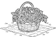 Bloom Basket Coloring Pages, an Illustration by yasushie (Thumbnail 2 of 9)