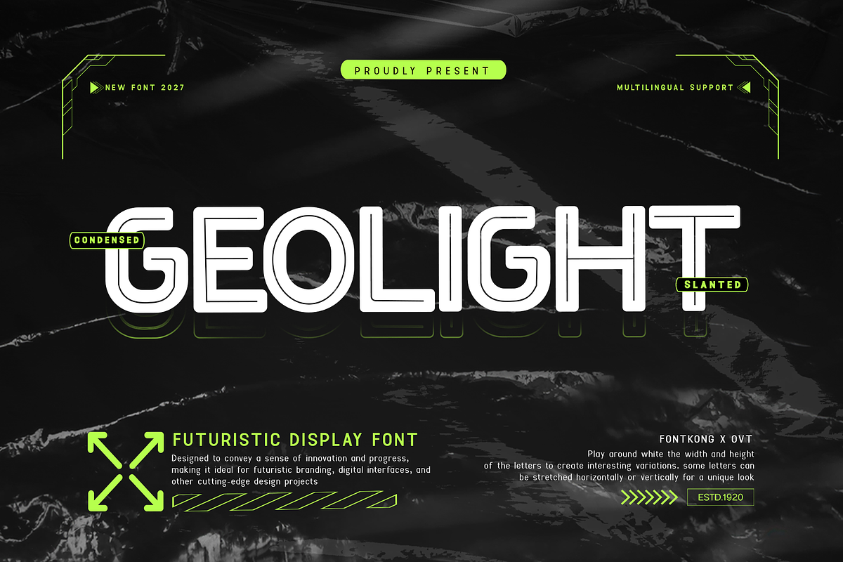 Geolight - Futuristic Display Font, a Sans Serif Font by overlaytemplates (Photo 1 of 5)