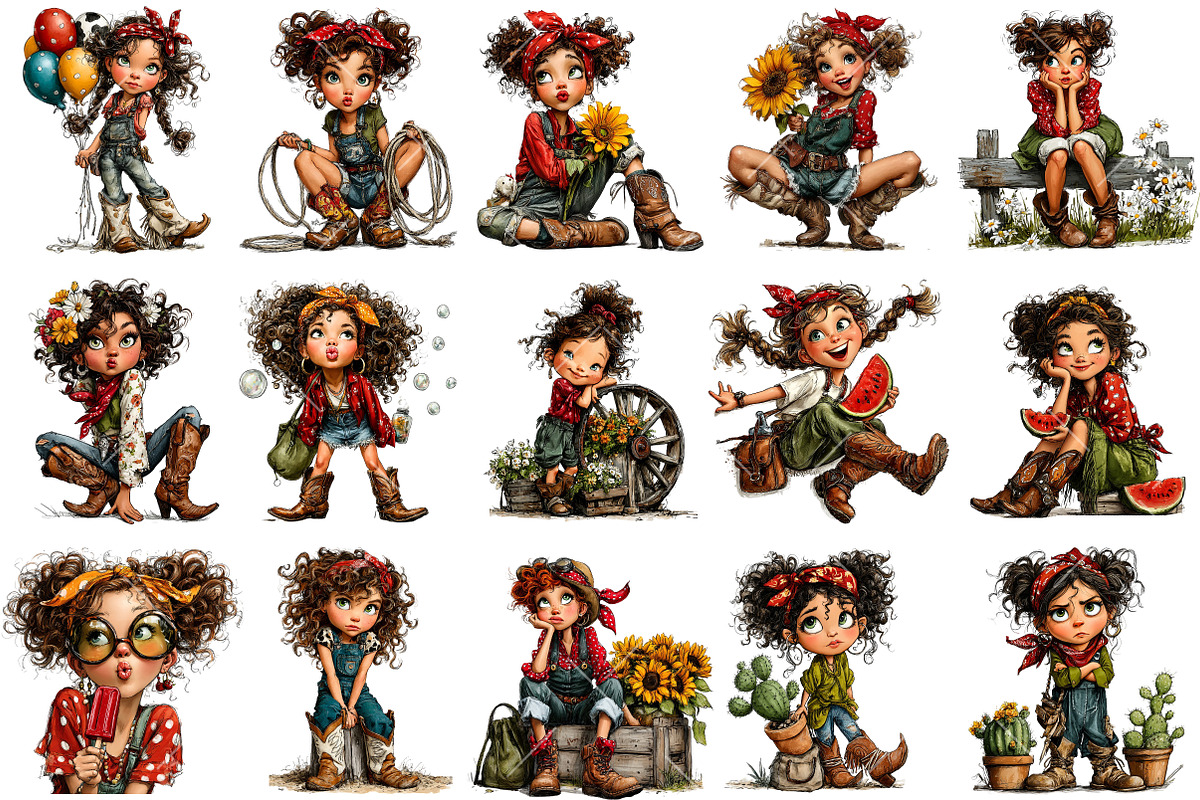 Whimsical Summer Western Girl Clipar, an Illustration by OK Design (Photo 3 of 6)