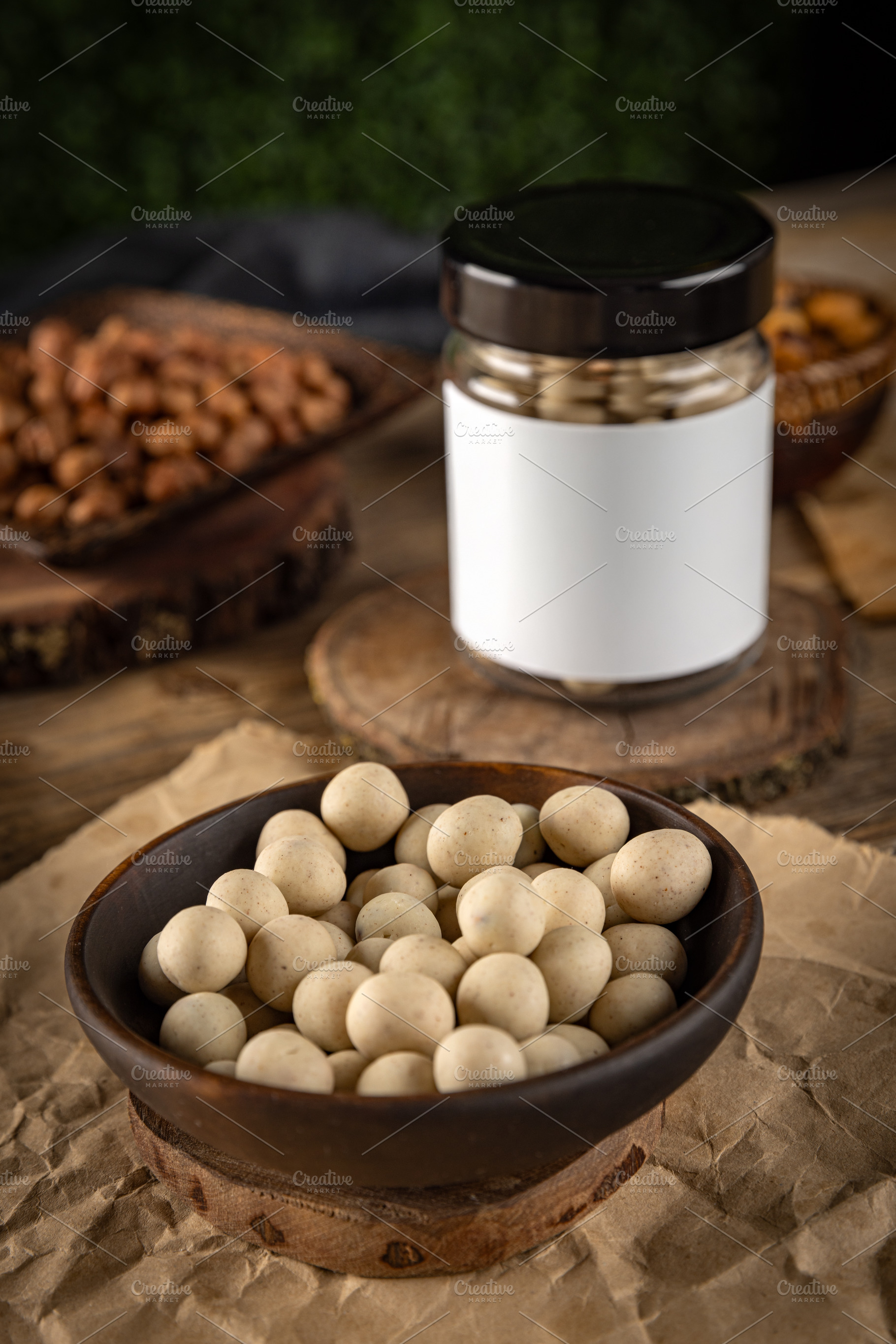 Bowl of white chocolate covered peanuts, a Photo by Grafvision photography