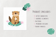 Cute Otters Cliparts & Patterns, a Graphic by danceyourlife (Thumbnail 2 of 11)