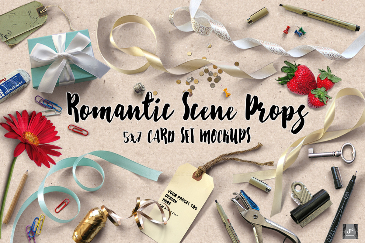 Romantic Props & 5x7 Card Set MockUp, a Product Mockup by JSquarePresents (Photo 1 of 6)