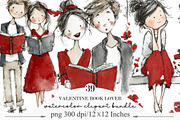 Valentine Book Lover Clipart Bundle, an Illustration by Designking (Thumbnail 1 of 5)