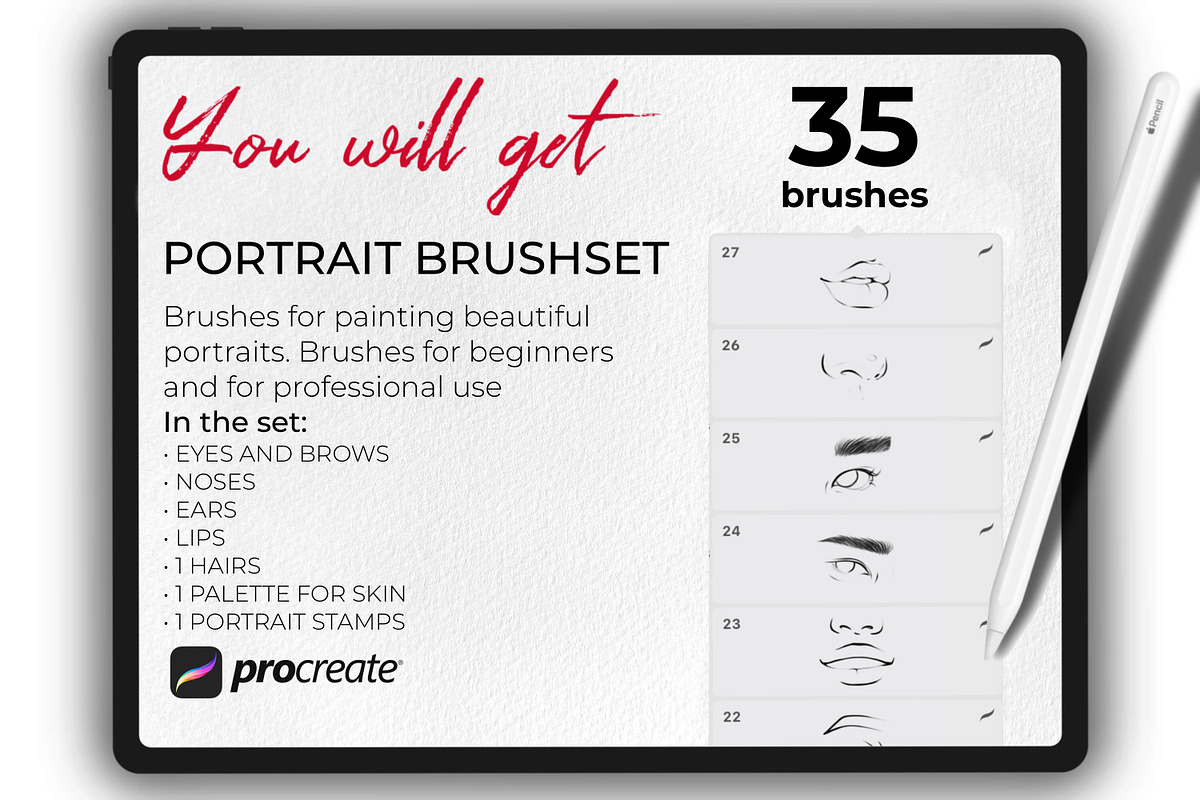 Portrait stamp brushes for Procreate, a Brush Add-On by Procreate Market (Photo 2 of 8)