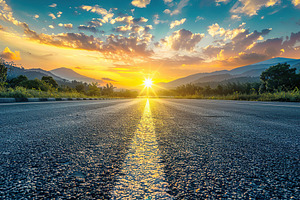 Empty asphalt road at sunrise, a Photo by AlyaAnd