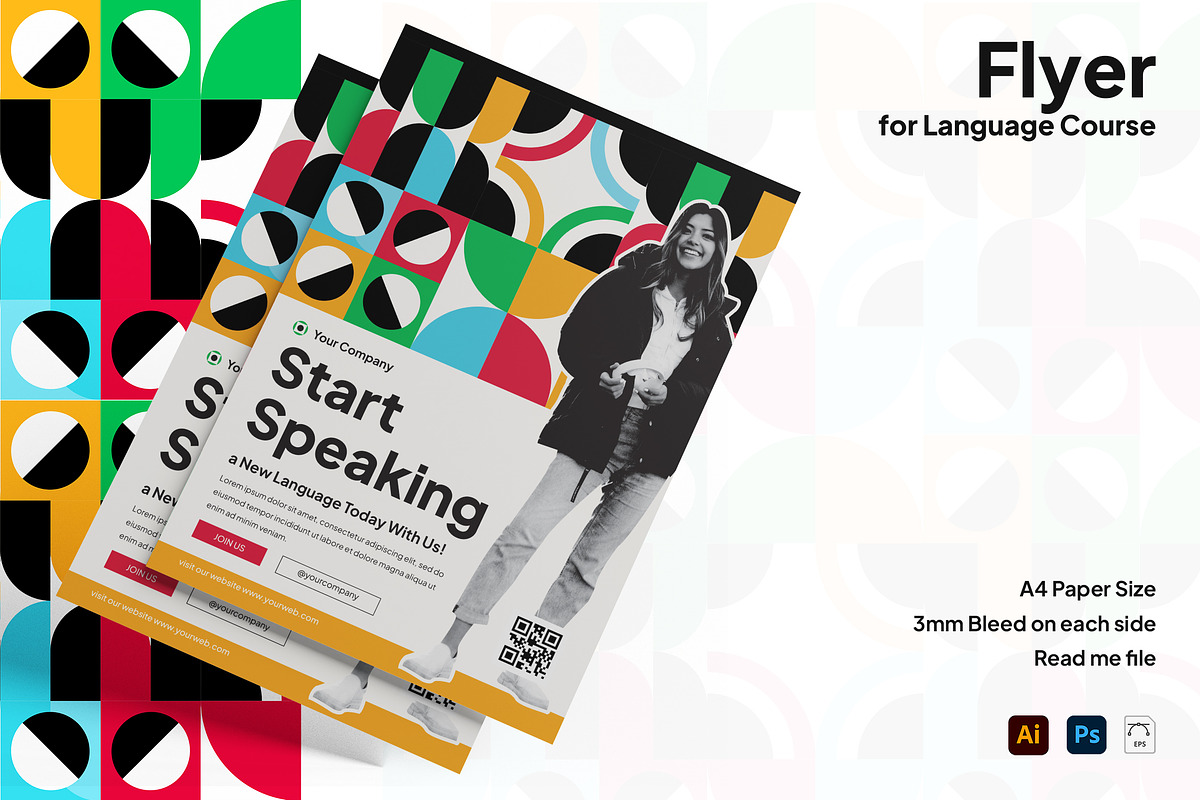 Language Course Flyer, a Flyer Template by Esensifiksi.studio (Photo 1 of 3)