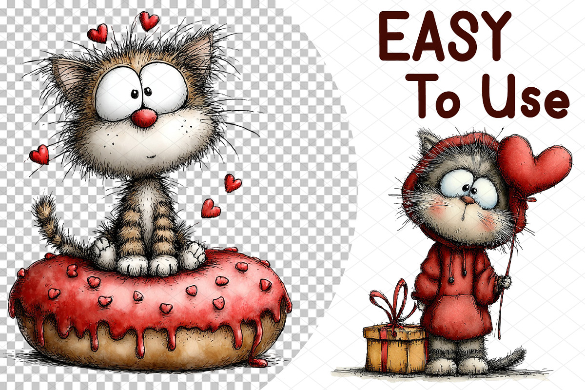 Whimsical Valentine Cats Clipart, an Illustration by cherrydesign (Photo 4 of 4)