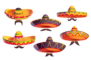 Cartoon Mexican sombrero hats, a Decorative Illustration by Vector Tradition