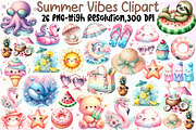 Watercolor Summer Vibes Clipart, an Illustration by Sublimation Artist (Thumbnail 1 of 6)