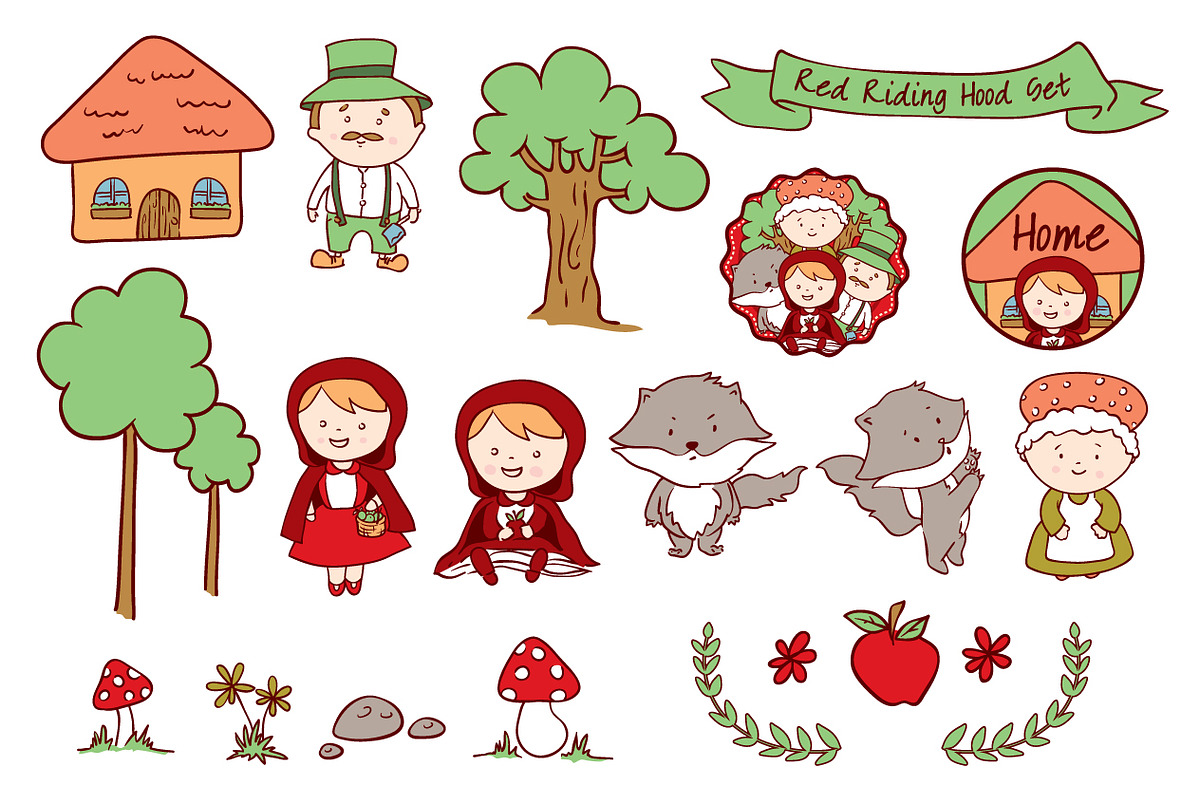 Red Riding Hood vector set, a Decorative Illustration by RalucaGheorghe (Photo 2 of 3)